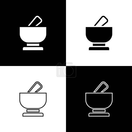 Illustration for Set Mortar and pestle icon isolated on black and white background.  Vector - Royalty Free Image