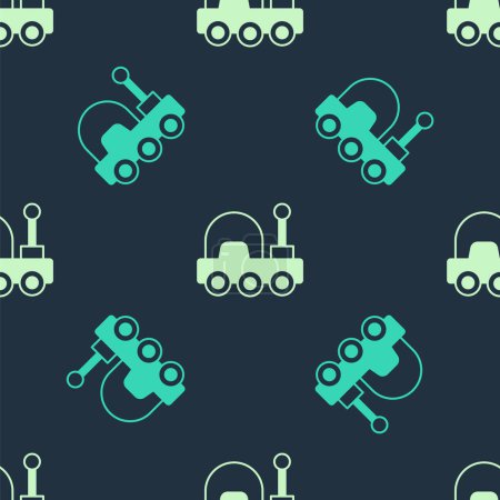 Green and beige Mars rover icon isolated seamless pattern on blue background. Space rover. Moonwalker sign. Apparatus for studying planets surface.  Vector