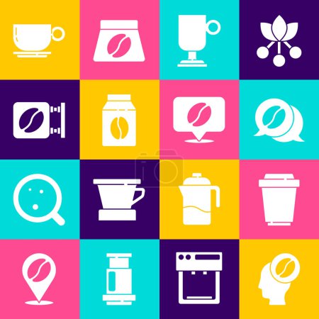 Set Barista, Coffee Tasse to go und Konversation, irischer Kaffee, Bag Bohnen, Straßenschild und Standort mit Symbol. Vektor