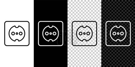 Set line Electrical outlet icon isolated on black and white, transparent background. Power socket. Rosette symbol.  Vector