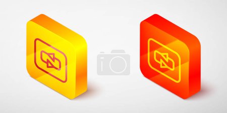 Isometric line Repeat button icon isolated on grey background. Yellow and orange square button. Vector