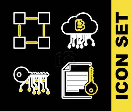 Illustration for Set line Cryptocurrency cloud mining, Smart contract, exchange and Blockchain technology icon. Vector - Royalty Free Image