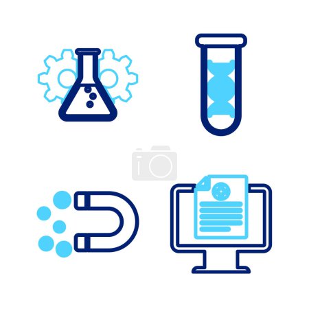 Illustration for Set line Clinical record on monitor, Magnet with money, DNA research, search and Bioengineering icon. Vector - Royalty Free Image