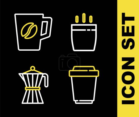 Set line Coffee cup, to go, moca pot and  icon. Vector