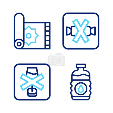 Set line Bottle of water, No alcohol, sweets and Traditional carpet icon. Vector