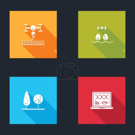 Illustration for Set Smart farm with drone, , Trees and Genetic engineering modification icon. Vector. - Royalty Free Image
