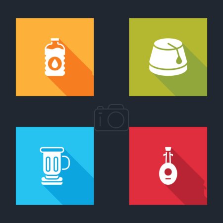 Set Bottle of water, Turkish hat, Medieval goblet and Lute icon. Vector