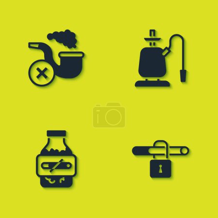 Set Raucherpfeife mit Rauch, Rauchverbot, Nikotinkaugummiblisterverpackung und Hakenkreuz-Symbol. Vektor
