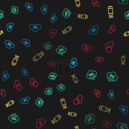 Set line Music streaming service, Methane emissions reduction, Aviation bomb and  on seamless pattern. Vector.