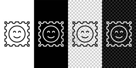 Set line LSD acid mark icon isolated on black and white, transparent background. Acid narcotic. Postmark. Postage stamp. Health danger.  Vector