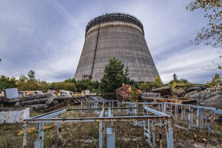 Unfinished cooling tower of reactor 5 of Chernobyl Nuclear Power Plant in Chernobyl Exclusion Zone, Ukraine