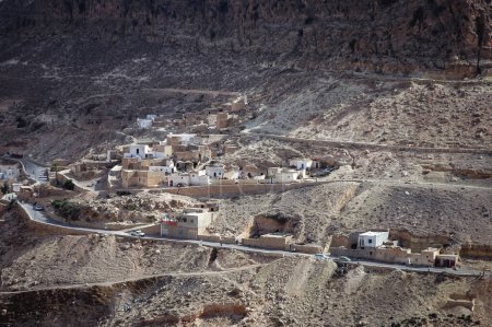 Aerial view of Toujane Berber village near Matmata city, Kebili Governorate in Tunisia