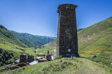 Svan tower in one of villages of Ushguli community in Svanetia region, Georgia