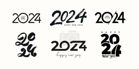 Conjunto de diseño de logotipo de Feliz Año Nuevo 2024. 2024 plantilla de diseño de números. Colección de símbolos de Feliz Año Nuevo 2024. Ilustración vectorial. Fondos de moda mínima para branding, cubierta, banner, cartel de la tarjeta.