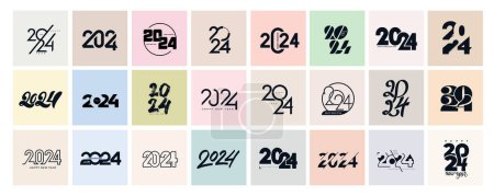 Illustration for Big Set of 2024 number design template. 2024 Happy New Year logo text design. Christmas collection of 2024 Happy New Year. Vector illustration with black labels logo for diaries, notebooks, calendars. - Royalty Free Image