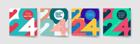 Set of 2024 Happy New Year. Creative concept design template with colorful logo 2024 for celebration and season decoration. Colored vector trendy background for branding, calendar, card, banner, cover