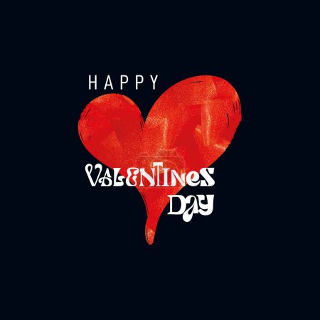 Illustration for Happy Valentine's day. Text white letters and a red heart on a black background. Congratulations for February 14. Design trendy minimalist aesthetic with gradients and typography. Vector poster. - Royalty Free Image