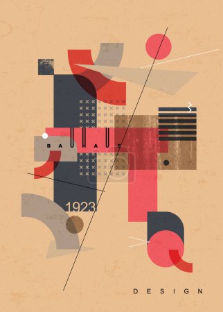 Illustration for Retro abstract geometric background. The poster with the flat figures. Vector illustration. Poster design Bauhaus style. Geometric pattern background, vector circle, triangle and square lines art. - Royalty Free Image