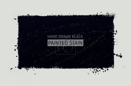 Hand drawn big black painted stain. Monochrome stroke background. Modern artistic background. Vector one color textured spot rectangular shape, greeting card, poster. Design drawn, brush painted.