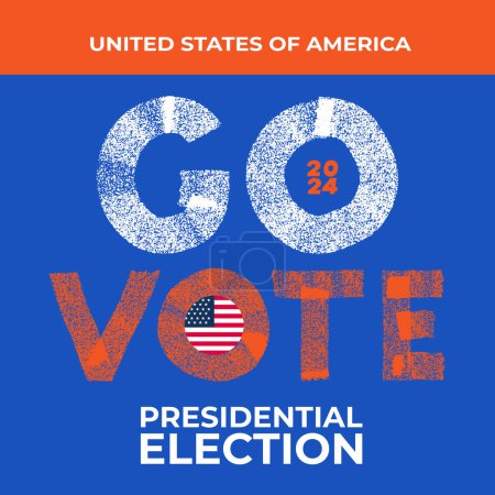 Go Vote! text in calligraphy for United States of America Presidential election. 2024 Vote day, November 5. Election. Brush vector text with USA flag colors and check mark in Vote symbolizing voting.