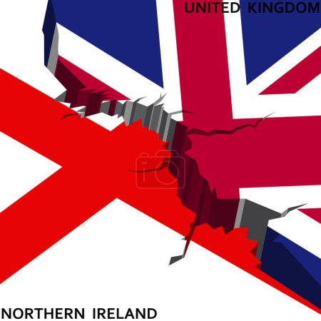 Illustration for Vector illustration of the division of Northern Ireland and Great Britain independent states, severance of relations, secession, gap crack flags symbol - Royalty Free Image