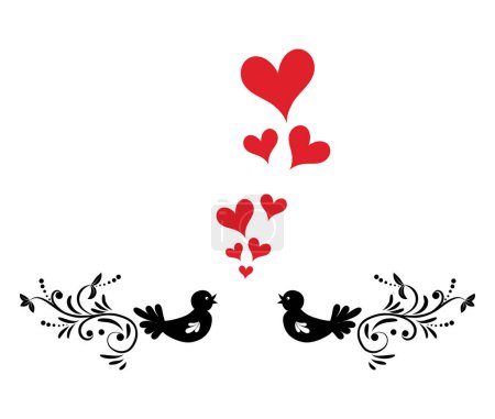 Téléchargez les illustrations : Logo d'oiseau d'amour, Vecteur de logo en forme de coeur, Symbole romantique et de mariage, Tatouage d'icône de paix et de liberté - en licence libre de droit