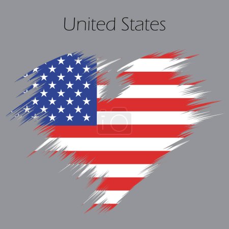 Illustration for Grunge American flag U.S. United States Heart Shape Flag Grunge Distress Vintage Style USA Love heart month or happy singles day in United States. Travel hollyday or for romantic, wedding vacantion banner. Fun vector icon sign - Royalty Free Image