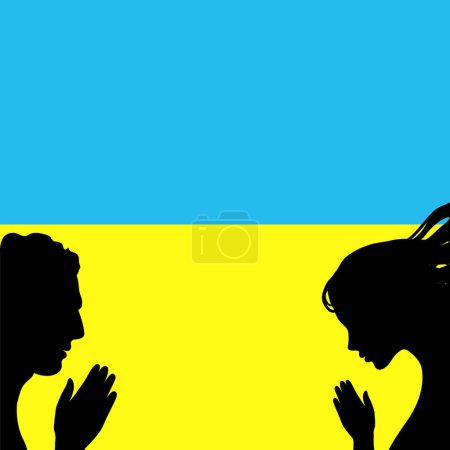 Téléchargez les illustrations : Ukraine crisis war in ukraine flag colors vector pray for peace national flag. People man and woman hands pray for world support against terror attack - en licence libre de droit