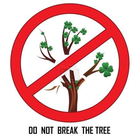 Illustration for Sign with axe and tree on prohibition to cut down forest. Dont cut down woodland mark. Save our trees symbol. Save forest icon. Tree felling forbid emblem. Stop the destruction of wildlife. Vector illustration - Royalty Free Image