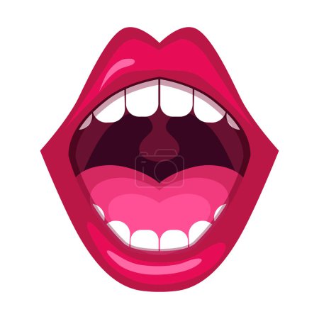 Illustration for Red lip Vector illustration of sexy woman's lips expressing different emotions, such as smile, kiss, half-open mouth, biting lip, lip licking, tongue out. Isolated on white. - Royalty Free Image