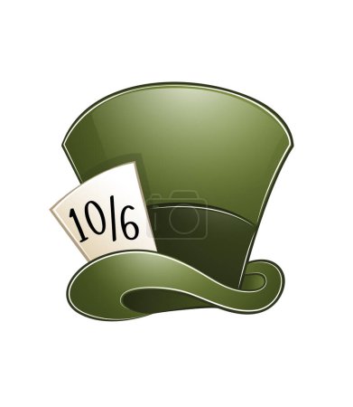 sombrero verde madhatter con cinta verde oscuro y tarjeta en ella. Ilustración vectorial