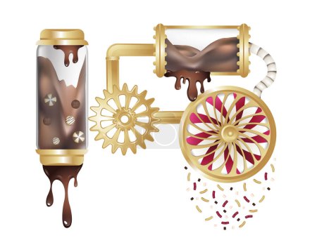 Schokoladenfabrik Elemente von Mechanismen und Bonbons 3. Vektorillustration