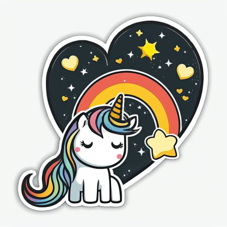 Foto de A cute illustration of a chibi unicorn with hearts, stars, the rainbow and nd decorative elements. Perfect for journals and stickers - Imagen libre de derechos