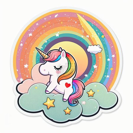 Foto de A cute illustration of a chibi unicorn with the moon, hearts, stars and decorative elements. Perfect for journals and stickers - Imagen libre de derechos