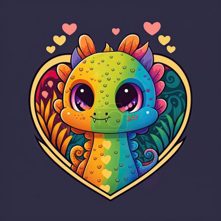 Foto de Cute funny chibi rainbow dragon illustration perfect for valentine's day cards, greetings, holidays, celebrations, journals and stickers - Imagen libre de derechos