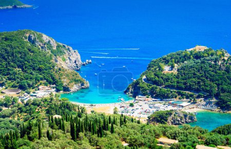 Photo for Amazinf beaches of Corfu, Paleokastritsa beach bay on Corfu island, Greece - Royalty Free Image
