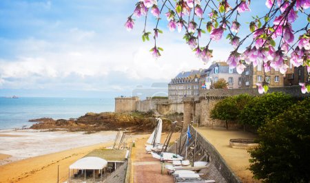 Saint-Malo old city over atlantic coast at spring , Brittany, France