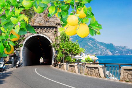 picturesque winding road of Amalfi summer coast and Tyrrhenian sea , Italy