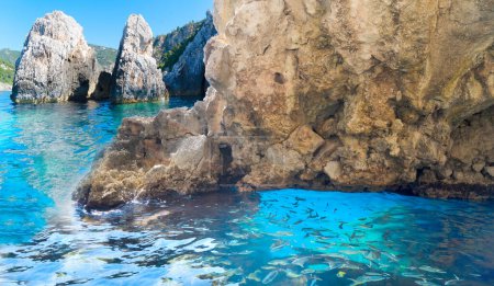 Paleokastritsa blue caves and Ionian sea on Korfu, Greece
