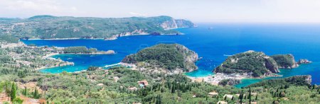 view of Paleokastritsa beach bay on Korfu, Greece, web banner or panorama format