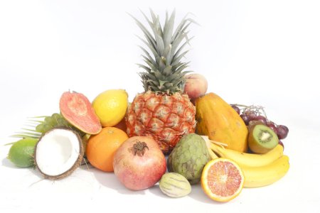 Photo for Summer mix of tropical fruits over white - Royalty Free Image