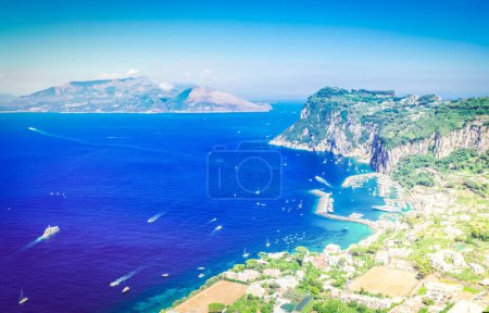 view of beautiful Marina Grande habour from above, Capri island, Italy