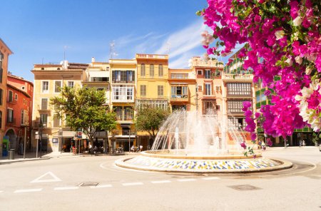 Platz mit Blumen in der Altstadt von Palma de Mallorca, Spanien
