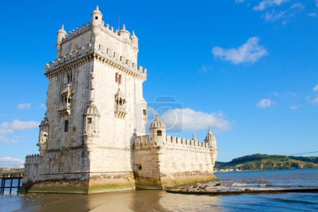 view of Torre of Belem at sunny day, famouse landmark of Lisbon, Portugal