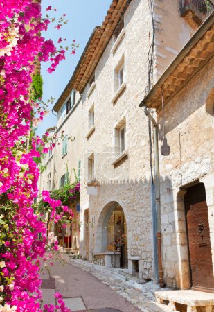 Photo for Beautiful cosy old town street of Provence at bright summer day, France - Royalty Free Image