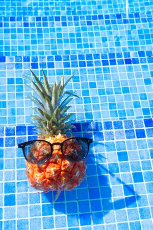 Winzling mit Sonnenbrille sonnt sich im Schwimmbad