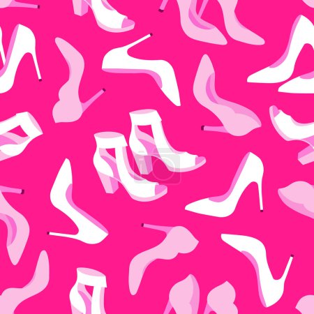 Téléchargez les illustrations : Modèle vectoriel sans couture avec des chaussures roses et blanches isolées sur fond magenta - en licence libre de droit