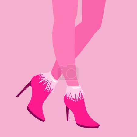 Téléchargez les illustrations : Illustration vectorielle de mode de femme portant des chaussures roses - en licence libre de droit