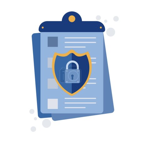 Ilustración de Escudo con candado en el papel con protección de seguridad de datos personales. Diseño vectorial. elemento - Imagen libre de derechos