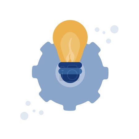 Illustration for The vector illustration depicts a light bulb that is in a chain with gears. The illustration represents an innovative idea that helps solve problems. - Royalty Free Image